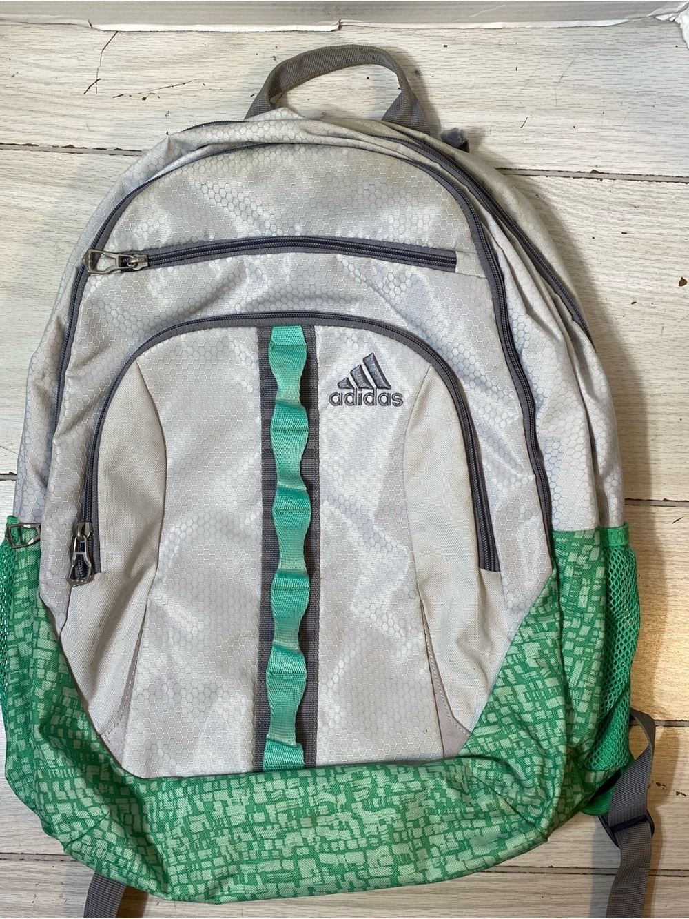 Adidas LoadSpring Gray & Green Geometric Pattern Backpack Rucksack Mesh Pockets - Picture 2 of 11